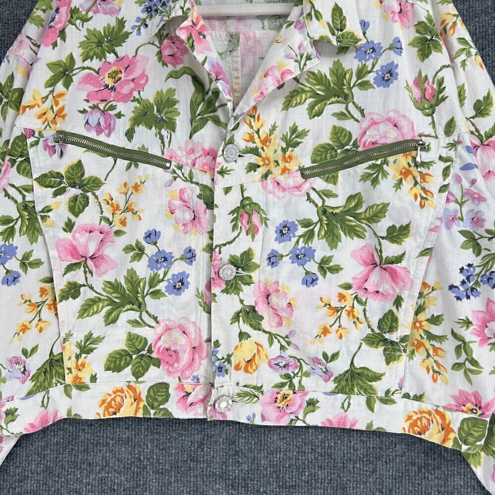 Vintage Esprit Cropped Jacket Womens Large Floral Linen Blend Boxy Pockets 80s - Picture 3 of 13